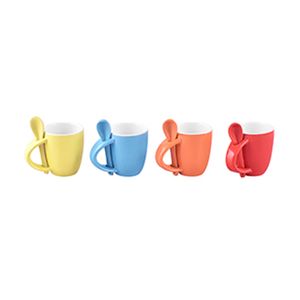 Conjunto 4 Canecas com Colheres Viva Colors Cerâmica 100ml LM3288 - honeyhome