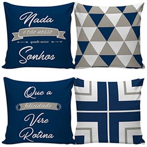 Kit Capa Almofada Estampa Felicidade Microfibra Azul e Cinza Sortido 40x40cm 2 Peças CAL112132 - Nsw Decor