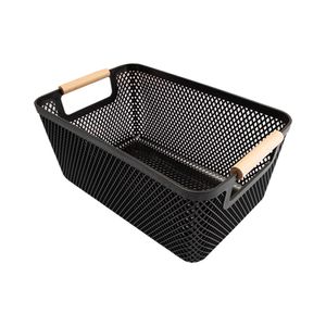 Cesto Organizador Multiúso Ambiente Cinza Plástico PP e Madeira 32x20,5x14,5cm LM4053AMB - honeyhome