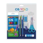 Kit_Escolar_Azul_Yolo_Com_12_Lápis_de_Cor,_2_Lapis_Hb,_2_Canetas,_1_Borracha,_1_Apontador,_1_Tesoura_E_1_Cola_Bastão_Ref.58177_Cis